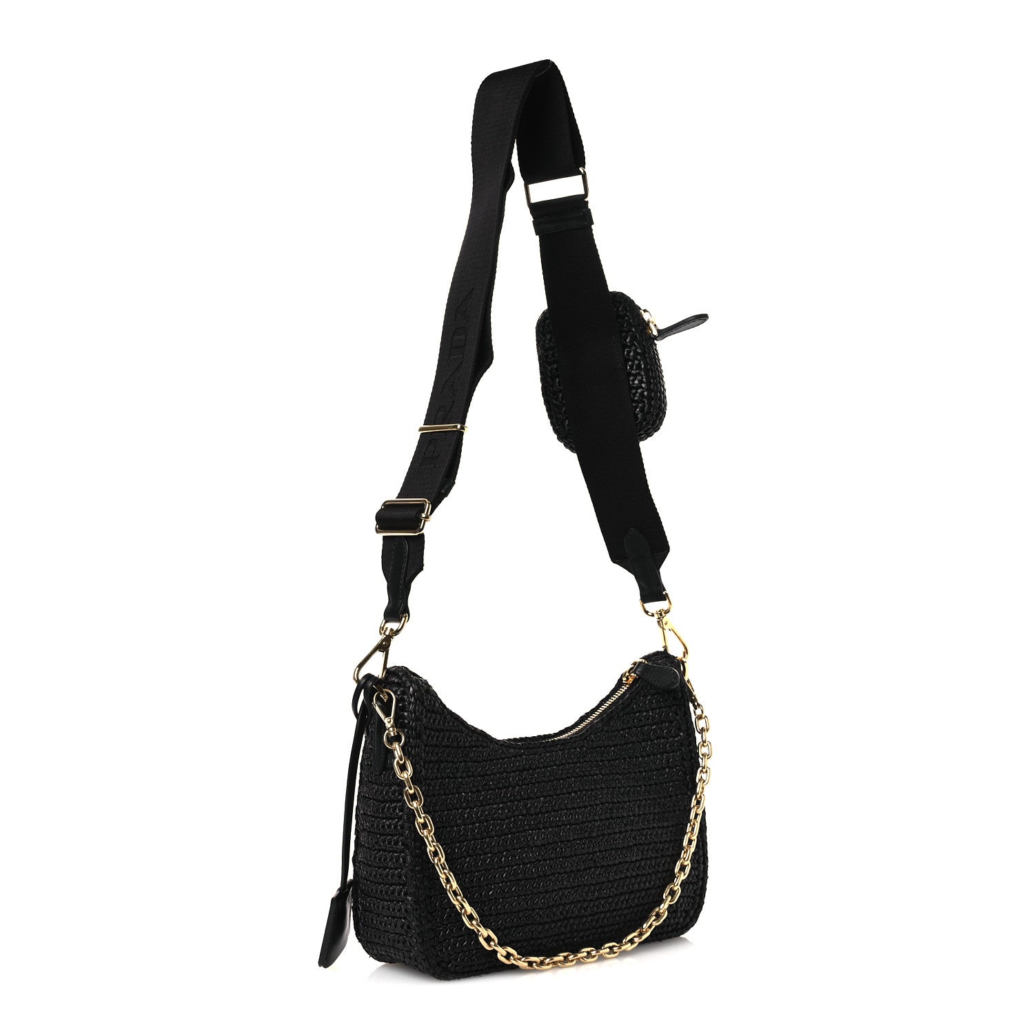Prada Yarn Raffia Effect Crochet Re-Edition 2005 Shoulder Bag Black 3 of 12