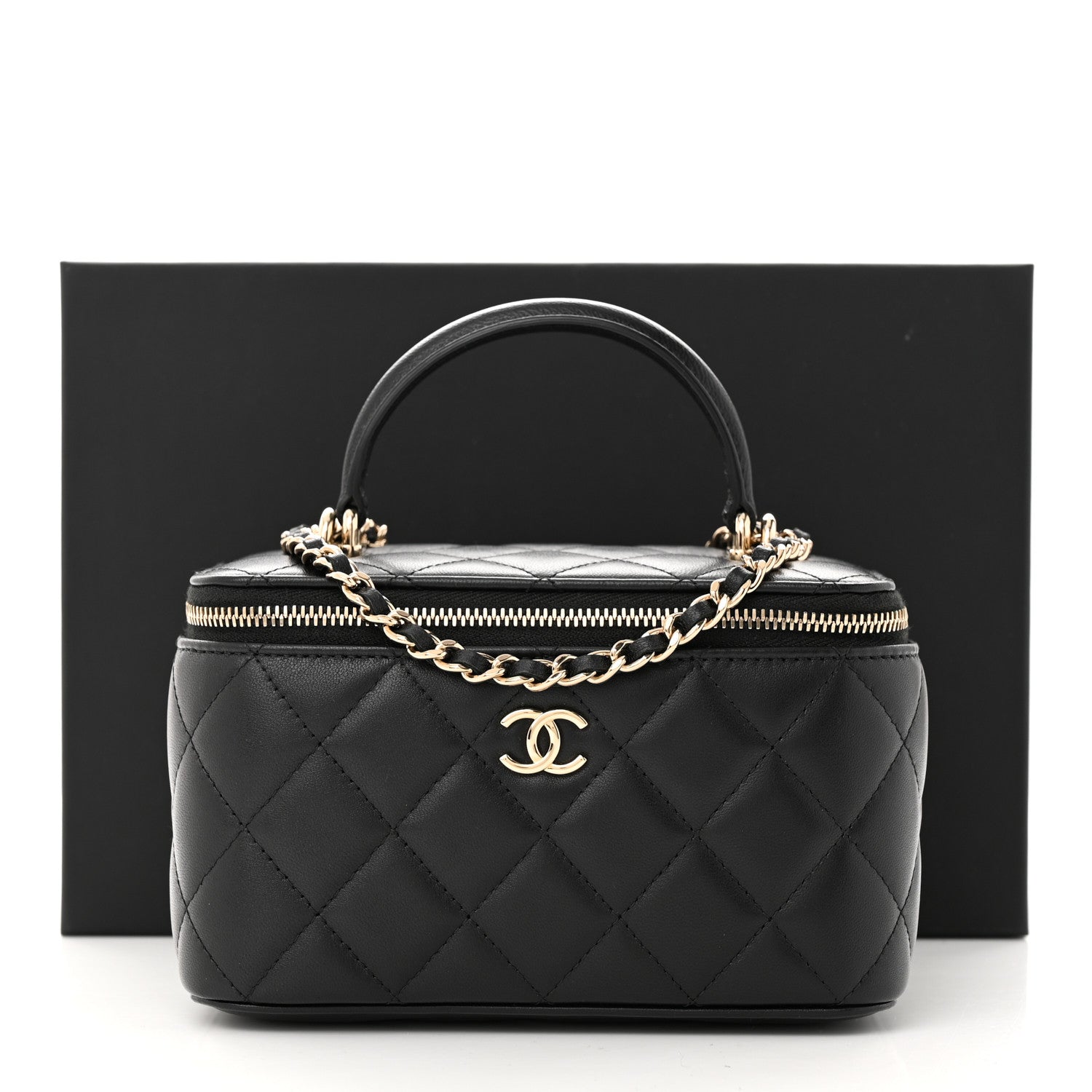 Chanel Lambskin Quilted Small Top Handle Vanity Case With Chain Black 11 of 11