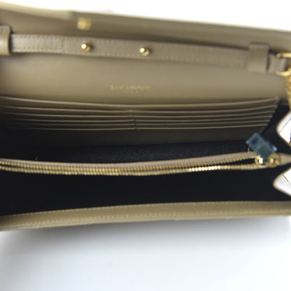 Saint Laurent Grain De Poudre Matelasse Chevron Monogram Chain Wallet Deep Beige 5 of 10