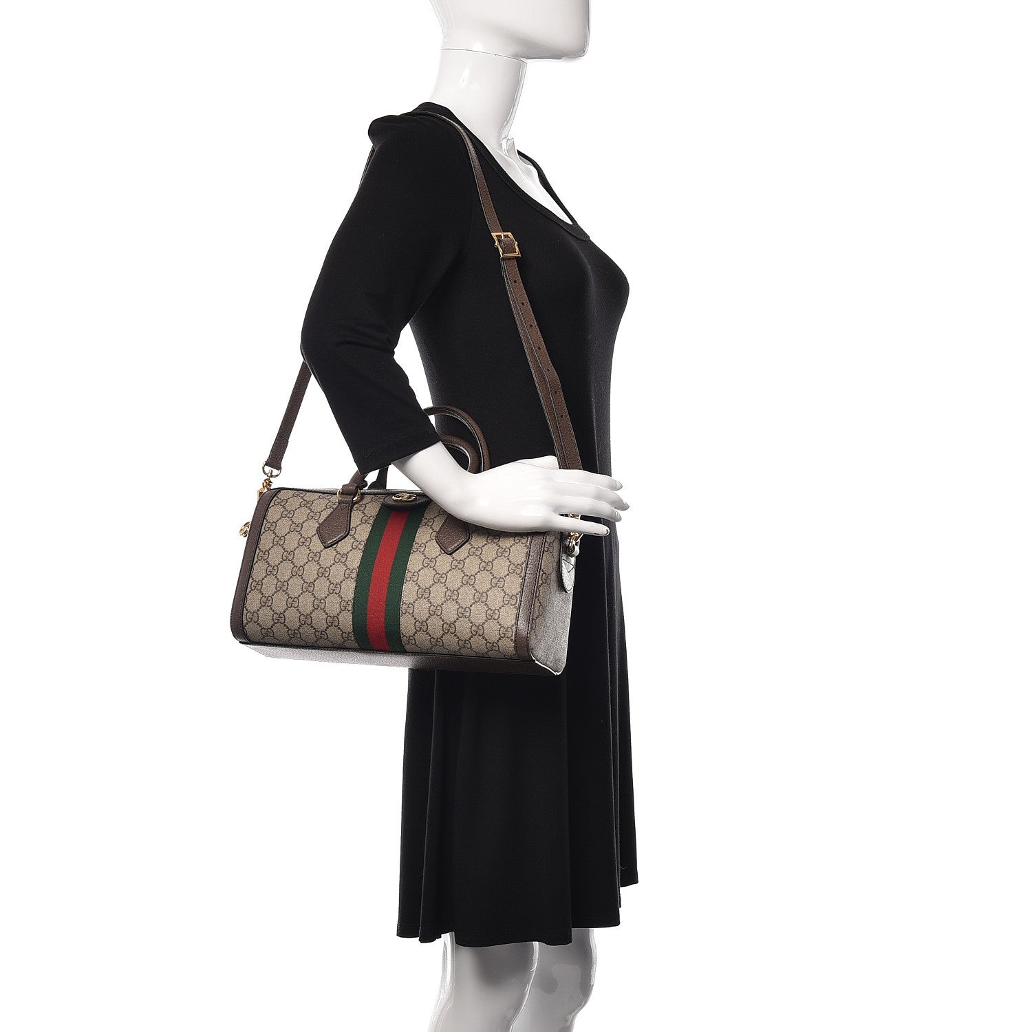 Gucci GG Supreme Monogram Web Medium Ophidia Boston Brown 2 of 10