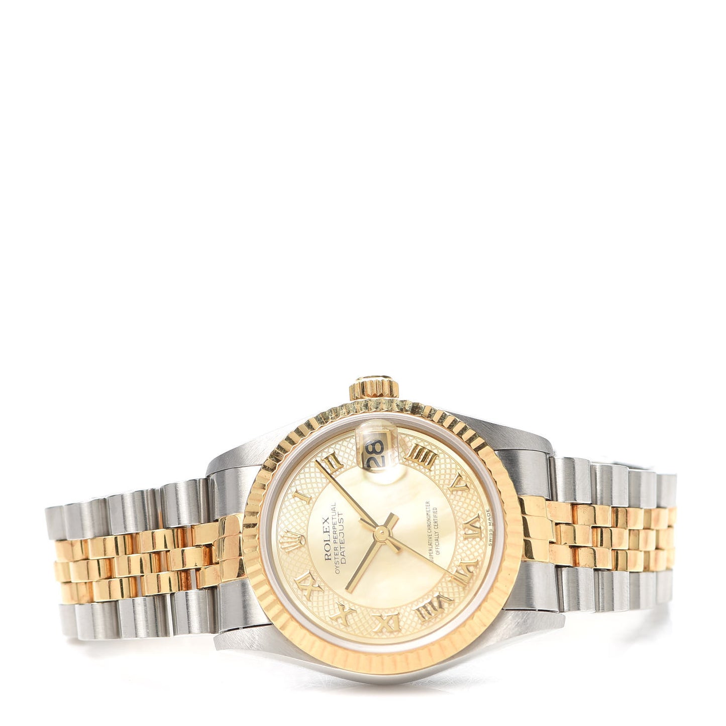 Stainless Steel 18K Yellow Gold Mother of Pearl 31mm Oyster Perpetual Datejust Watch Decorated Champagne Roman 78273