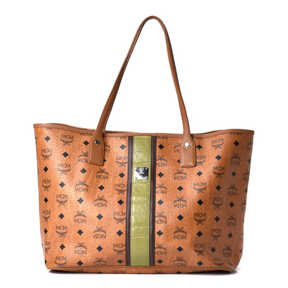 MCM Visetos Crocodile Embossed Medium Liz Shopper Tote Cognac 1 of 9