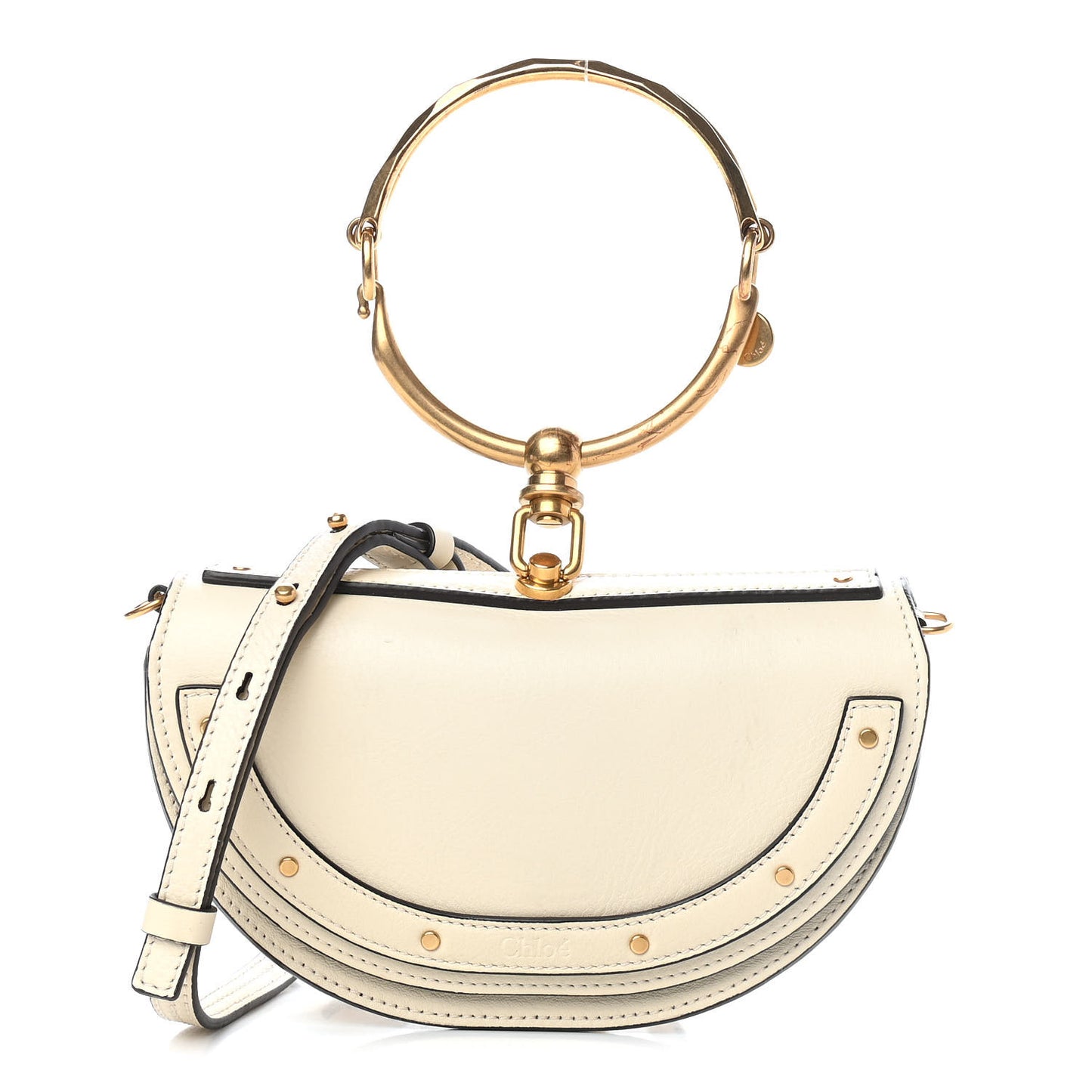 Calfskin Small Nile Bracelet Minaudiere Bag Off White