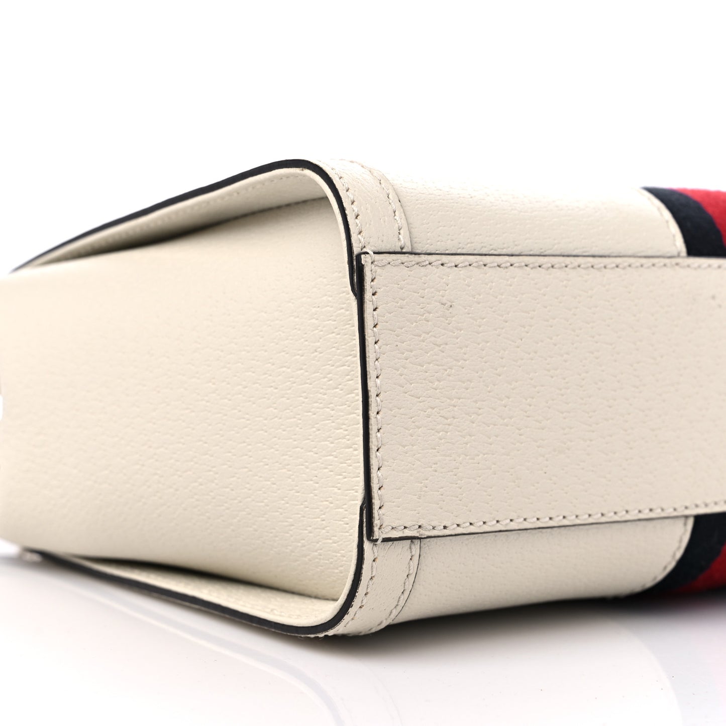 Textured Calfskin Web Small Ophidia Tote Bag Mystic White