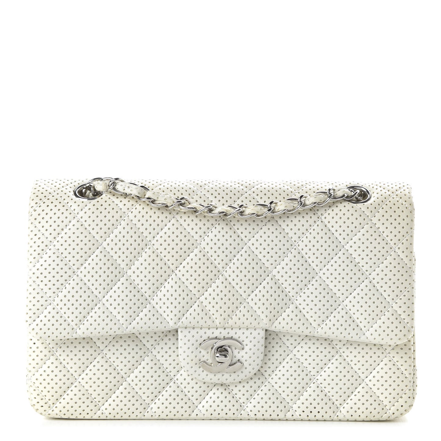 Lambskin Perforated Medium Double Flap White