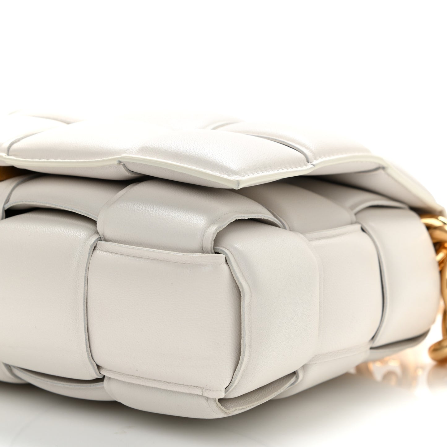 Lambskin Maxi Intreccio Padded Chain Cassette Crossbody Bag White