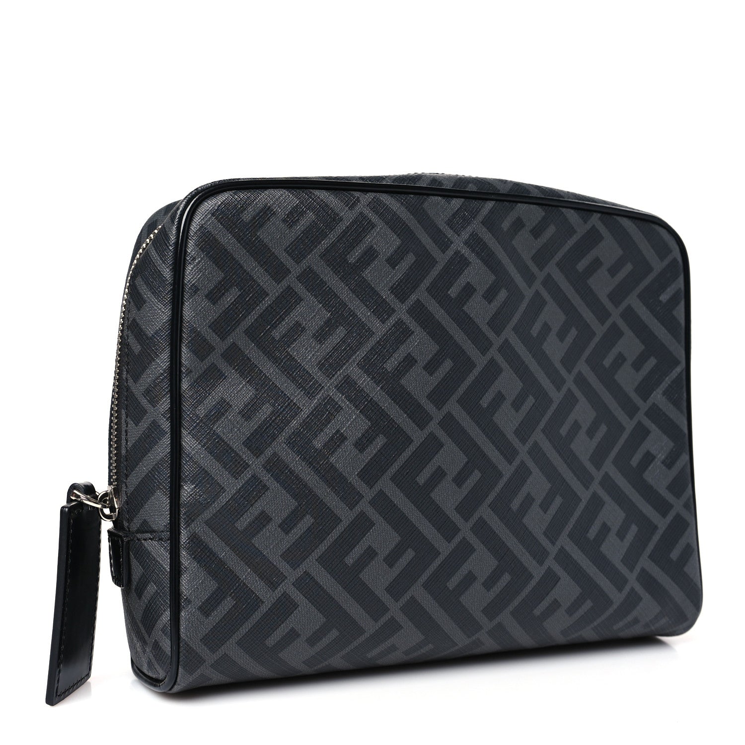 Fendi Glazed Fabric Vitello Brush FF 1974 Toiletry Case Black 3 of 9