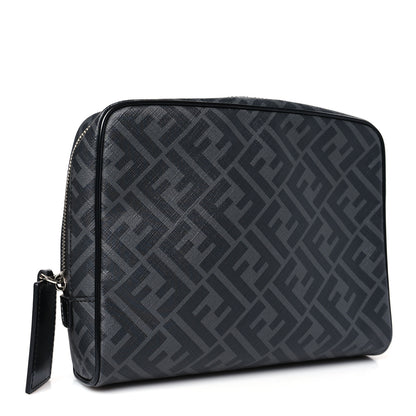 Fendi Glazed Fabric Vitello Brush FF 1974 Toiletry Case Black 3 of 9