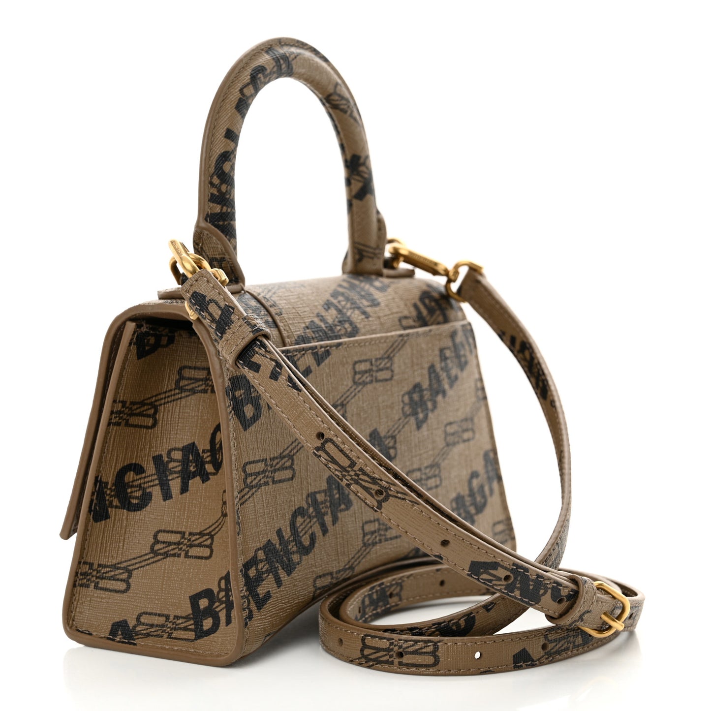 Coated Canvas BB Monogram Logo Print XS Hourglass Top Handle Bag Beige Brown Black