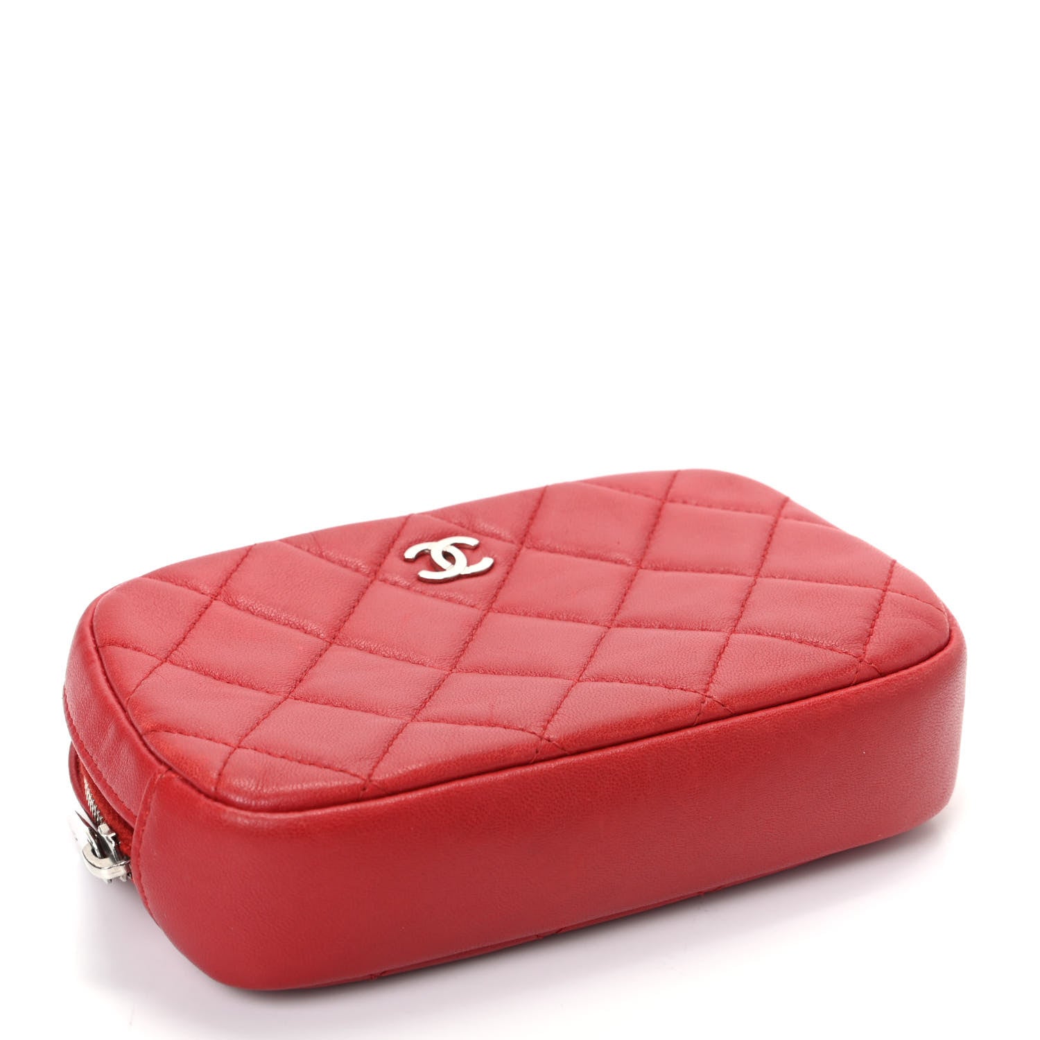 Chanel Lambskin Quilted Small Curvy Pouch Cosmetic Case Red 4 of 7