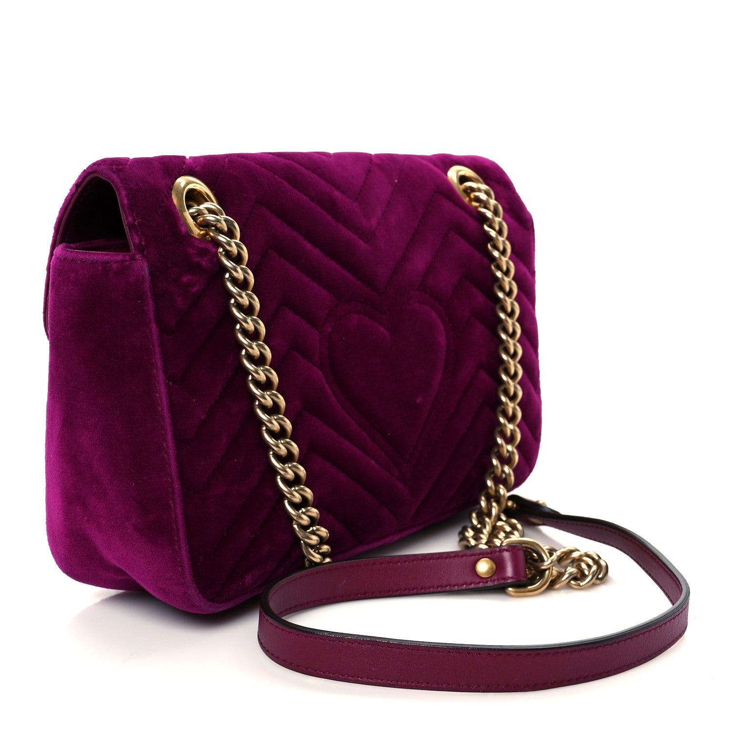 Gucci Velvet Matelasse Small GG Marmont Shoulder Bag Fuchsia Violet Cyclamen 3 of 12