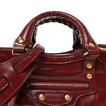 Balenciaga Semi Shiny Calfskin Crocodile Embossed Neo Classic Gold Hardware Mini City Dark Red 7 of 9