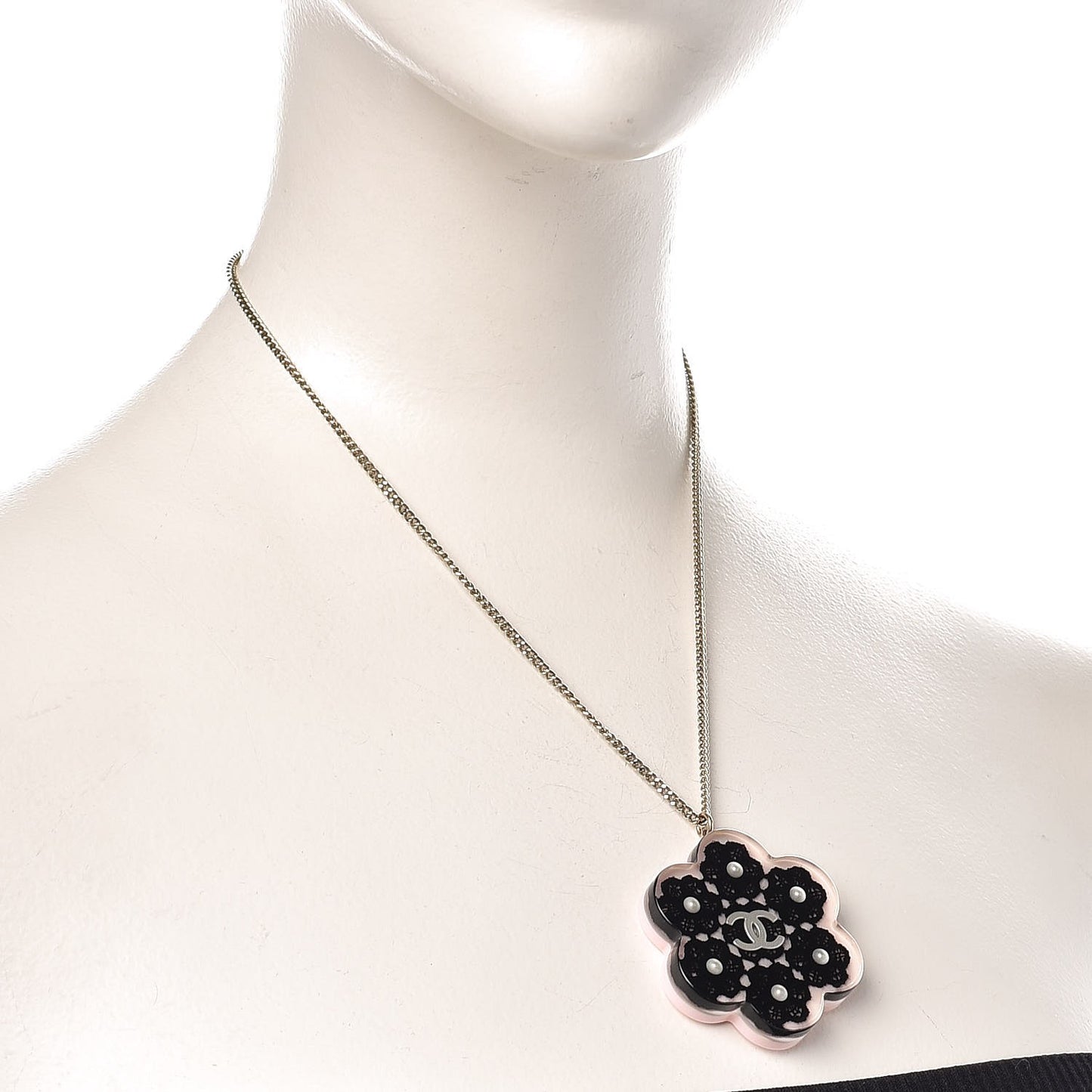 Resin Pearl Lace CC Necklace Gold Pink