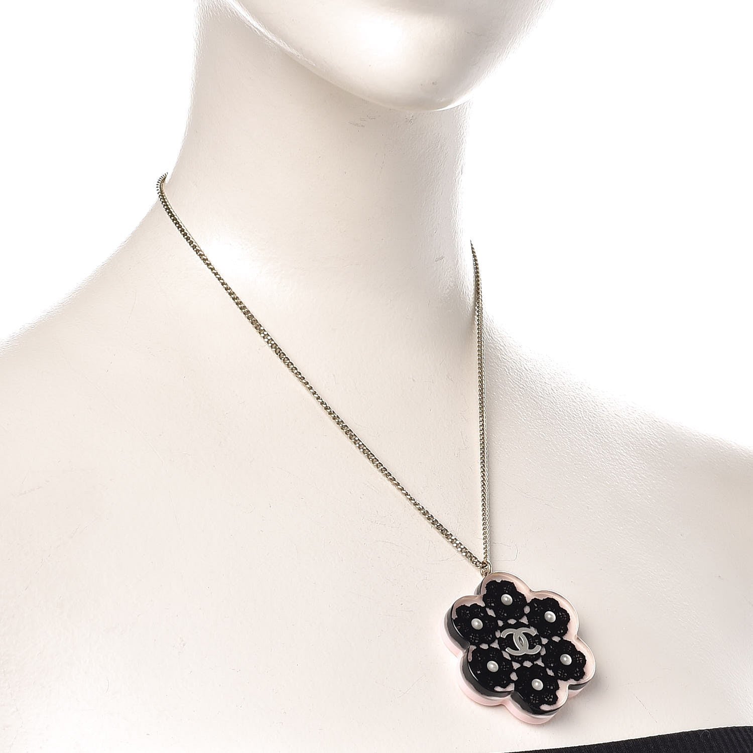 Chanel Resin Pearl Lace CC Necklace Gold Pink 2 of 7