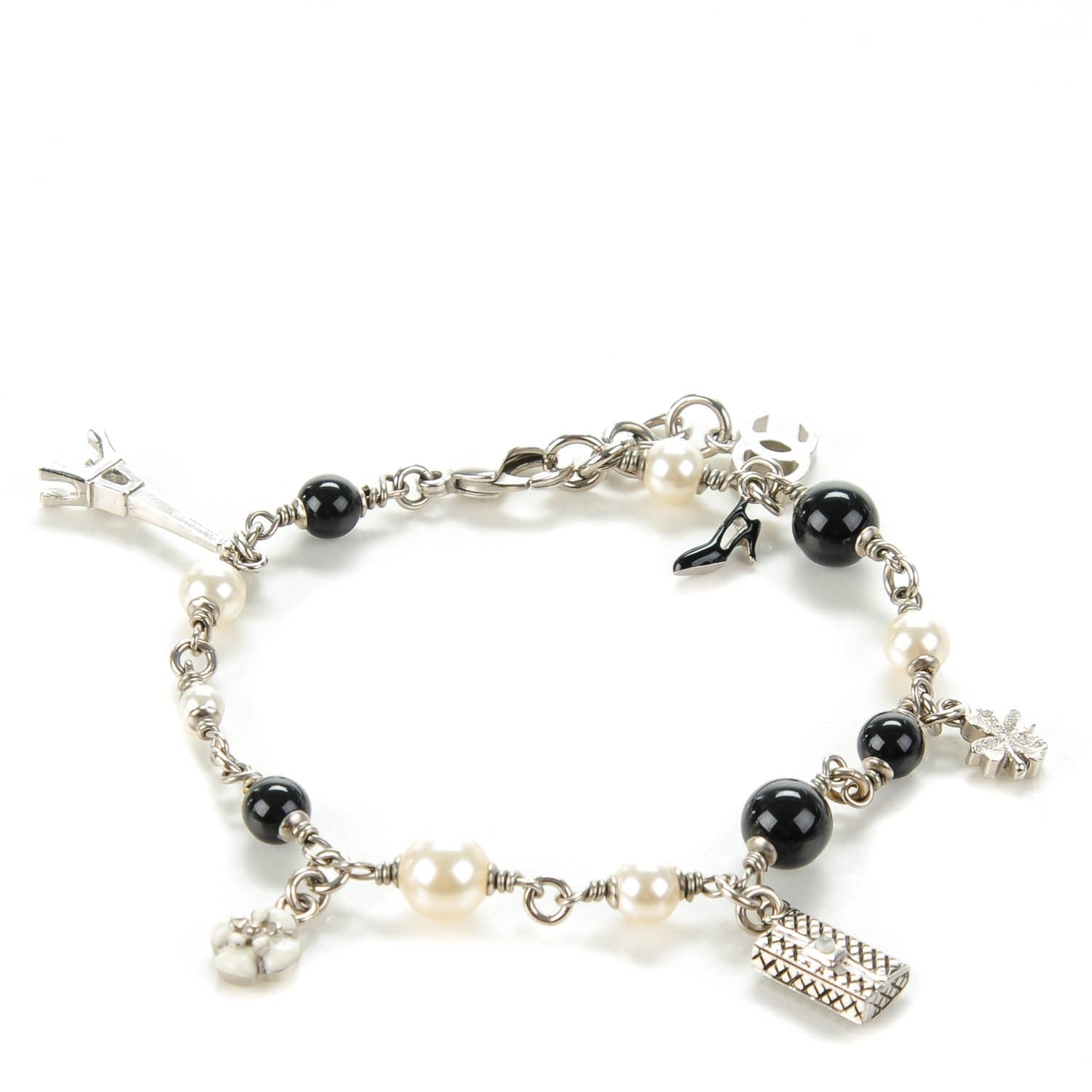 Chanel Pearl Beaded Charm Bracelet Silver 3 of 9