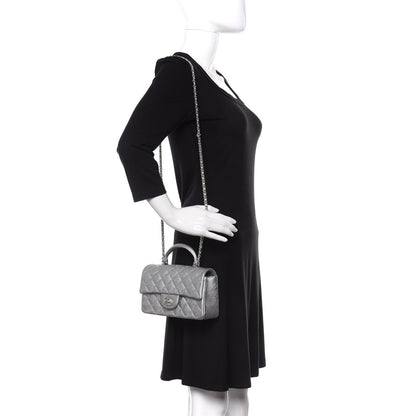 Chanel Metallic Caviar Quilted Mini Top Handle Rectangular Flap Silver 3 of 10