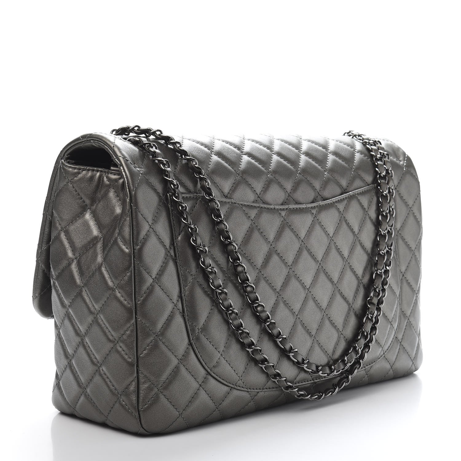 Chanel Metallic Calfskin Quilted Small XXL Travel Flap Bag Dark Silver 3 of 11
