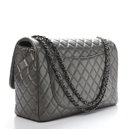 Chanel Metallic Calfskin Quilted Small XXL Travel Flap Bag Dark Silver 3 of 11