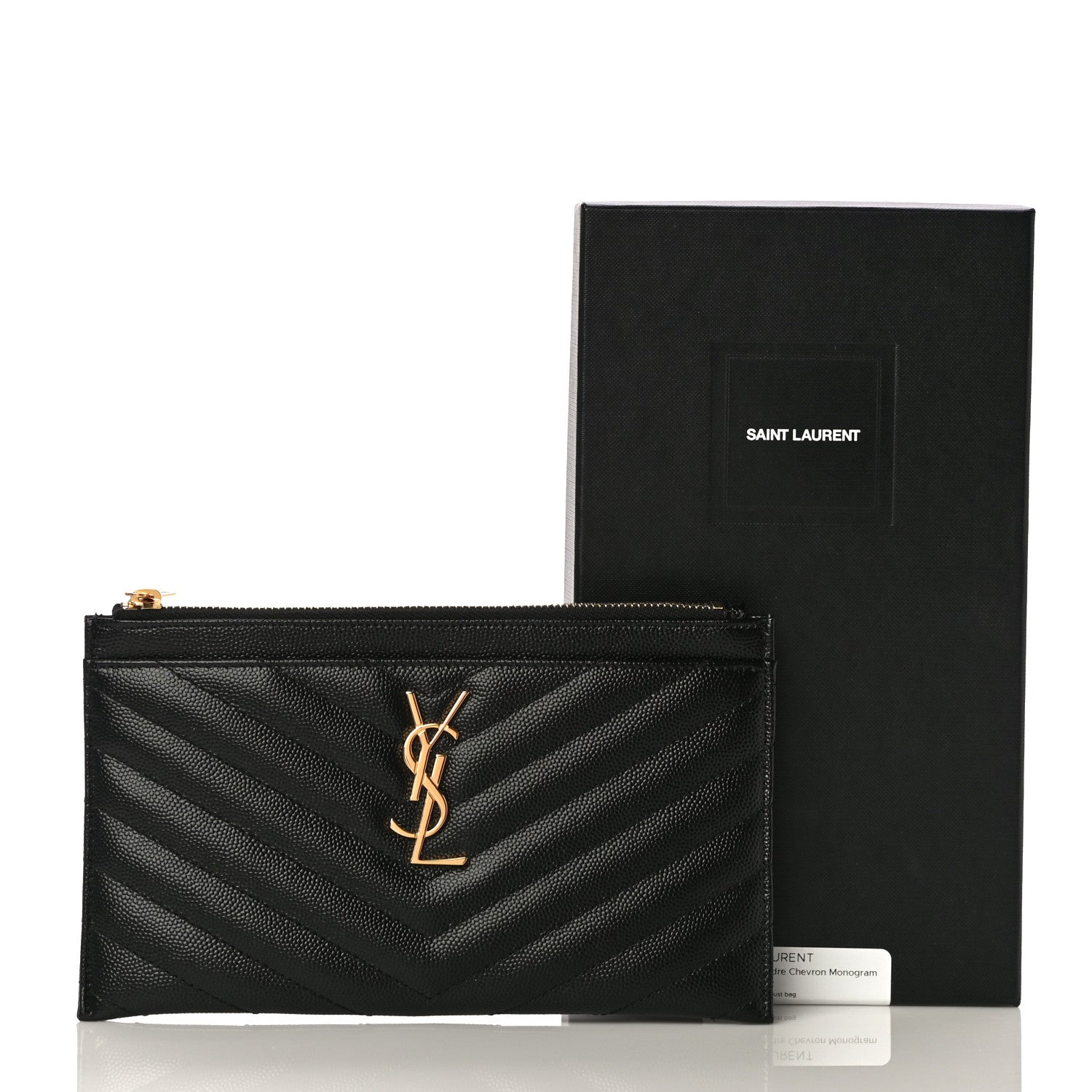 Saint Laurent Grain De Poudre Chevron Monogram Bill Pouch Black 11 of 11