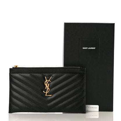Saint Laurent Grain De Poudre Chevron Monogram Bill Pouch Black 11 of 11