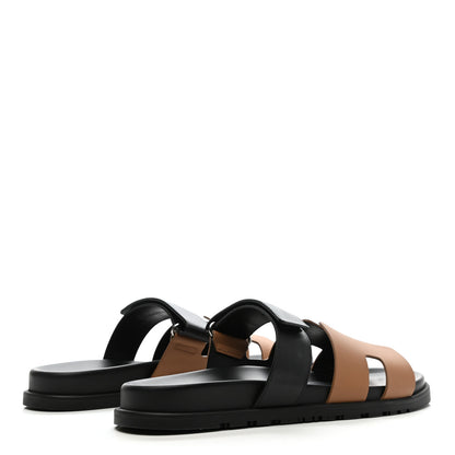 Hermes Calfskin Mens Chypre Sandals 43.5 Naturel Safari Black 4 of 9