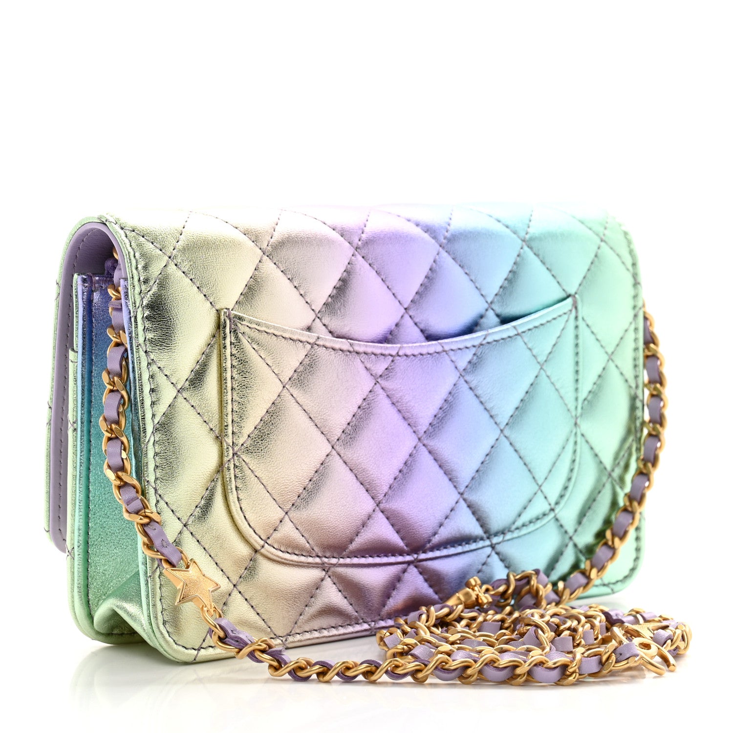 Chanel Iridescent Lambskin Quilted Glitter CC Roller Skate Wallet On Chain WOC Multicolor 2 of 11