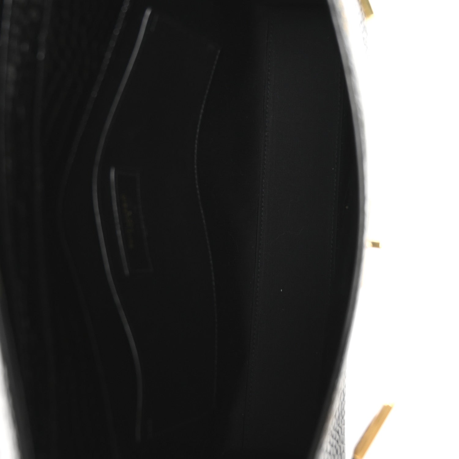 Saint Laurent Shiny Calfskin Crocodile Embossed Manhattan Baguette Black 5 of 10