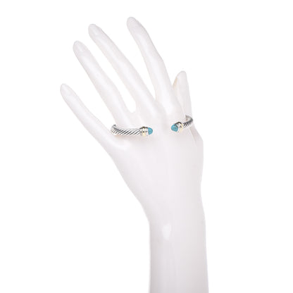 David Yurman Sterling Silver 14K Yellow Gold Turquoise 5mm Cable Classics Bracelet 2 of 5