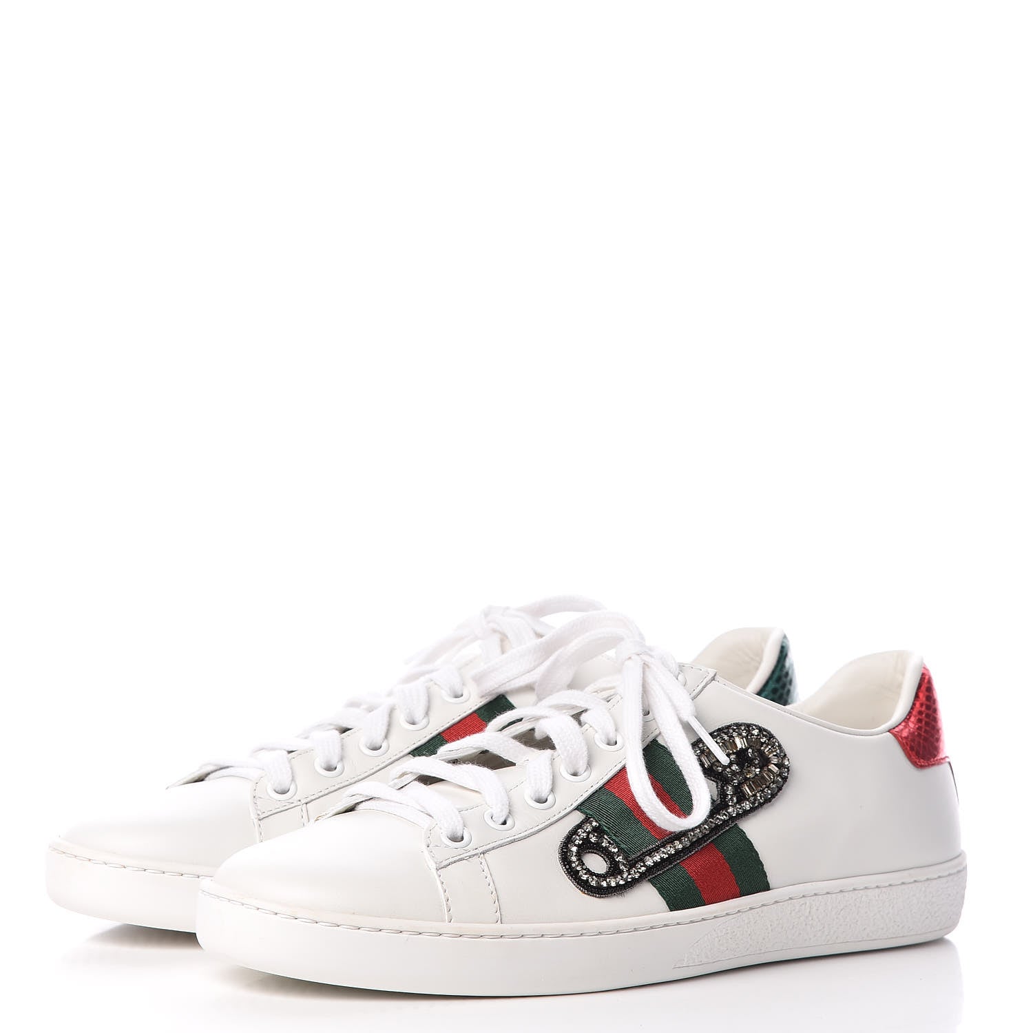 Gucci Calfskin Web Studded Low Pin Womens New Ace Sneakers 39 White 3 of 10