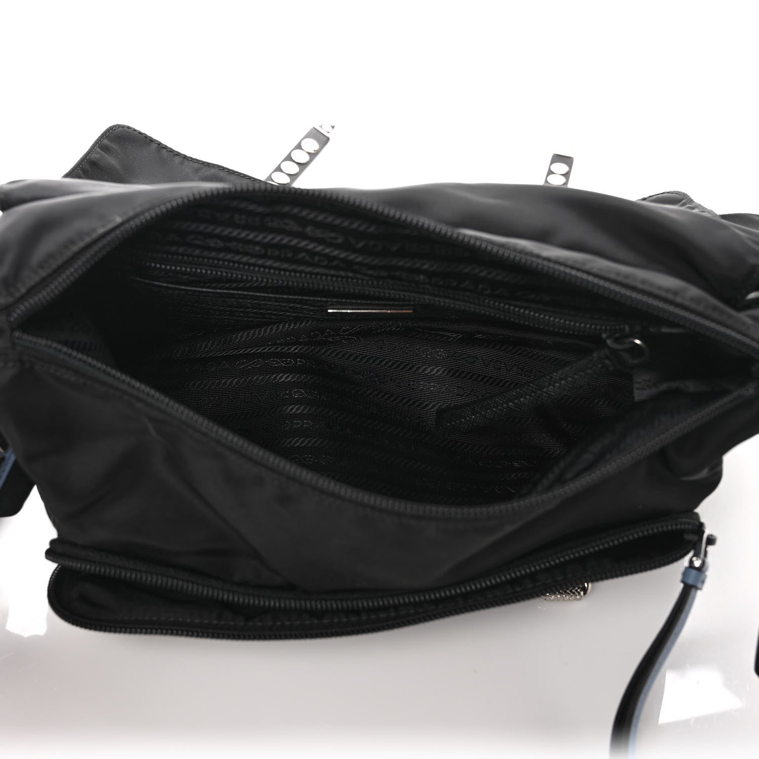Prada Nylon New Vela Studded Messenger Bag Black 4 of 8
