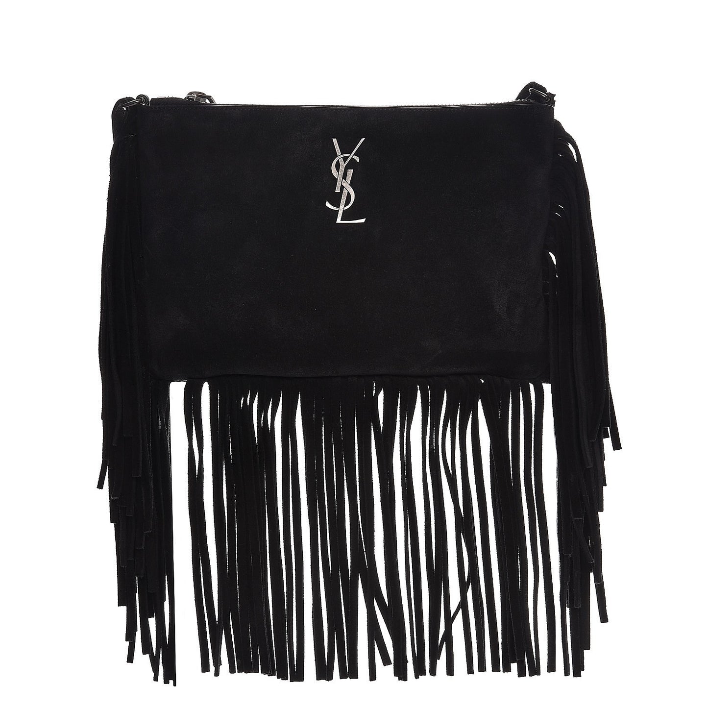 Suede Calfskin Small Fringe Crossbody Bag Black
