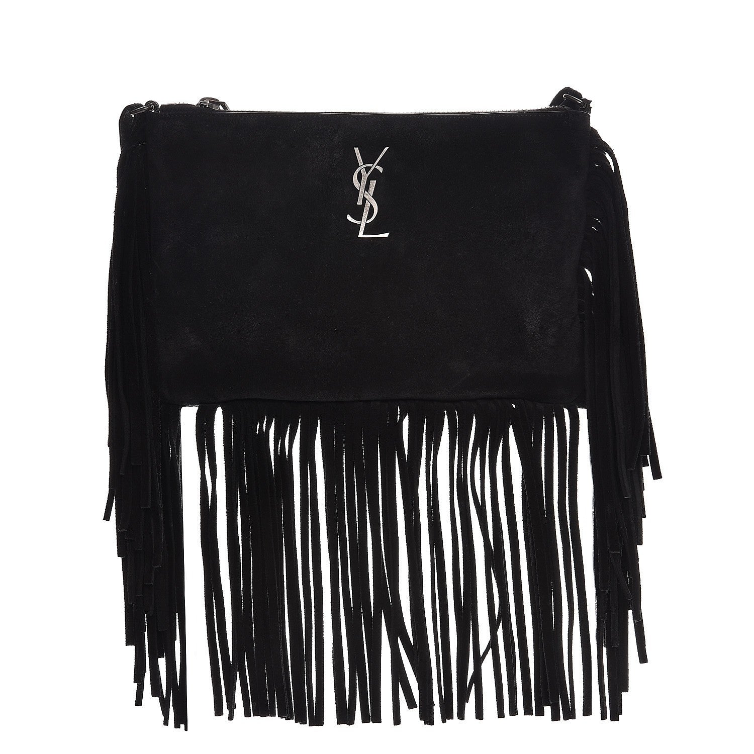 Saint Laurent Suede Calfskin Small Fringe Crossbody Bag Black 1 of 8