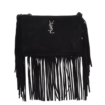 Saint Laurent Suede Calfskin Small Fringe Crossbody Bag Black 1 of 8
