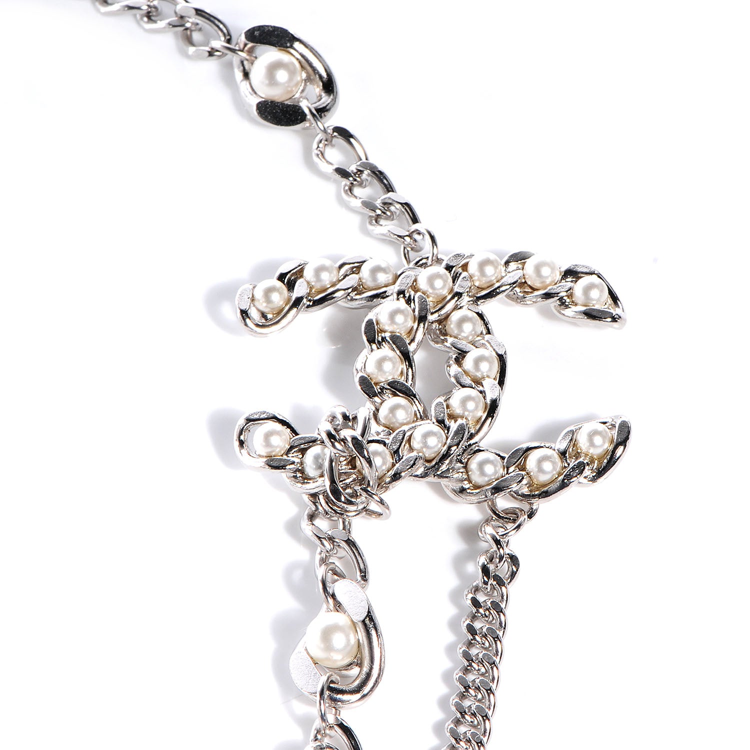 Chanel Pearl CC Long Chain Necklace Silver 4 of 7