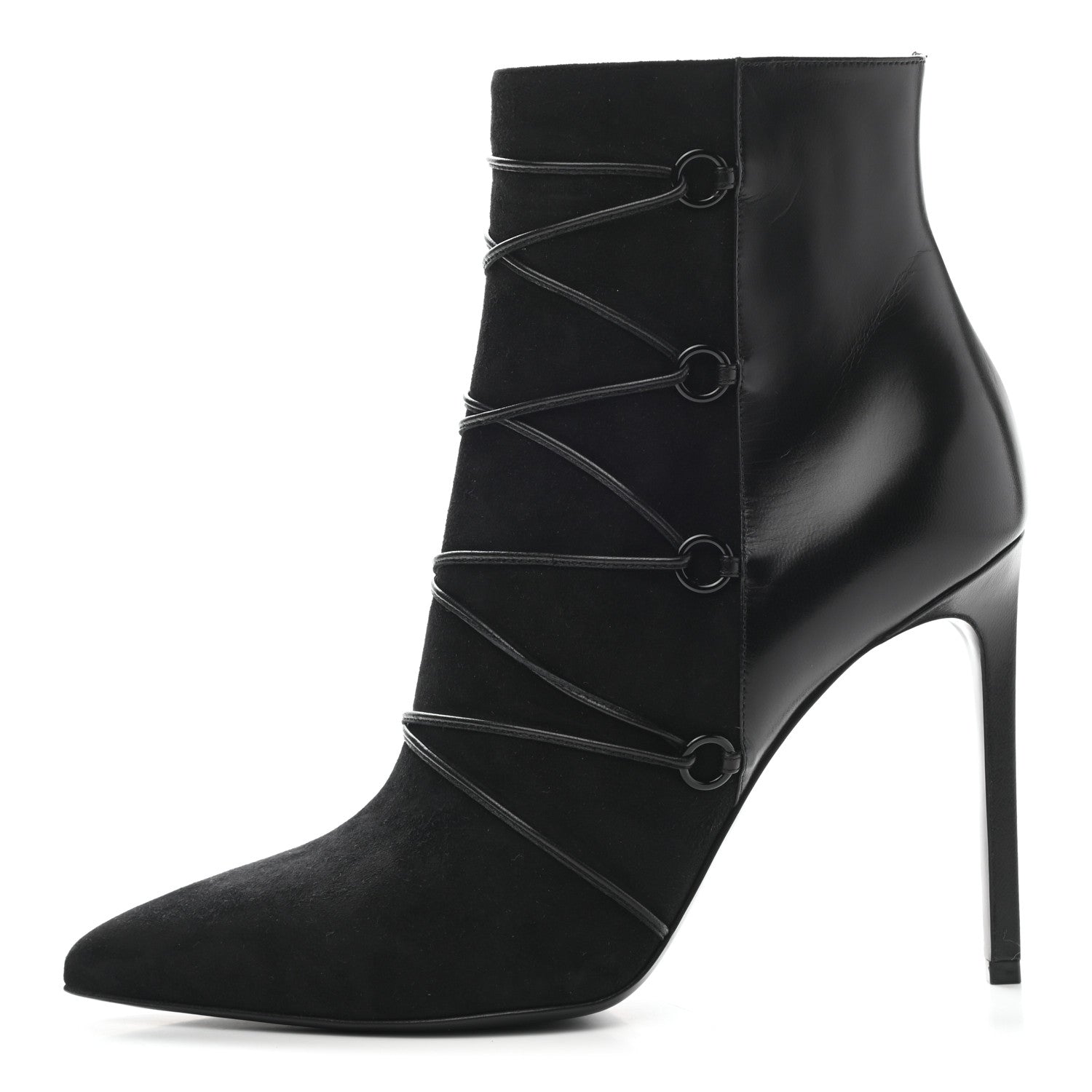 Saint Laurent Calfskin Velvet Lace Up Ankle Boots 40.5 Black 1 of 9