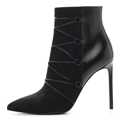 Saint Laurent Calfskin Velvet Lace Up Ankle Boots 40.5 Black 1 of 9
