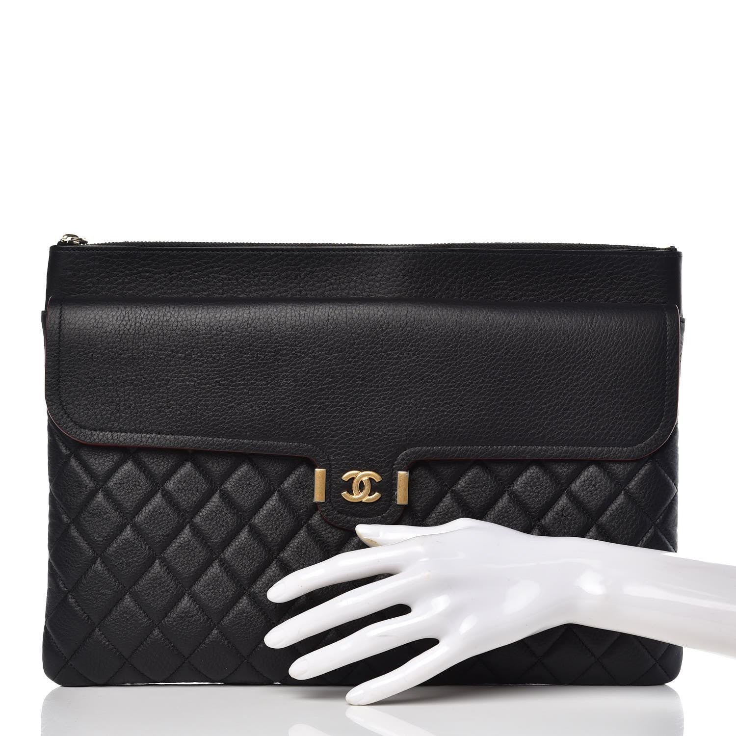 Chanel Grained Calfskin Quilted Large Archi Chic Cosmetic Case Black 2 of 14