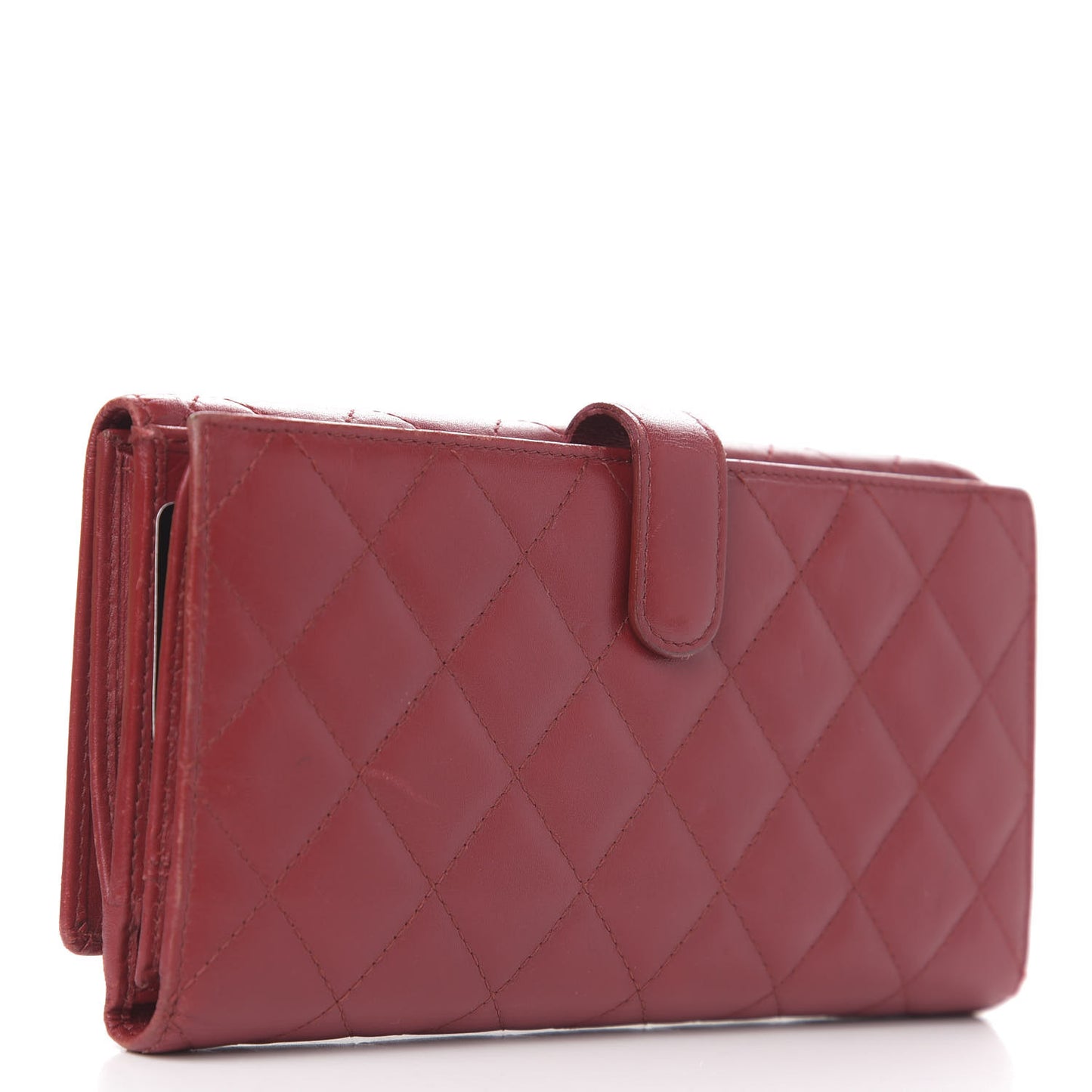 Calfskin Quilted Cambon Long Double Wallet Red