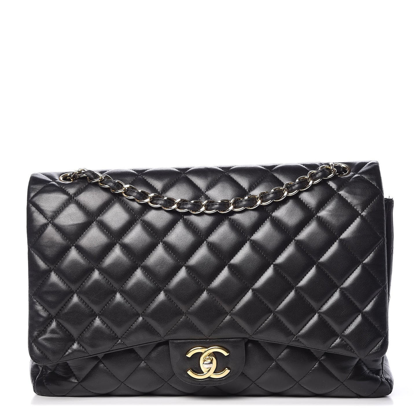 Lambskin Quilted Maxi Double Flap Black