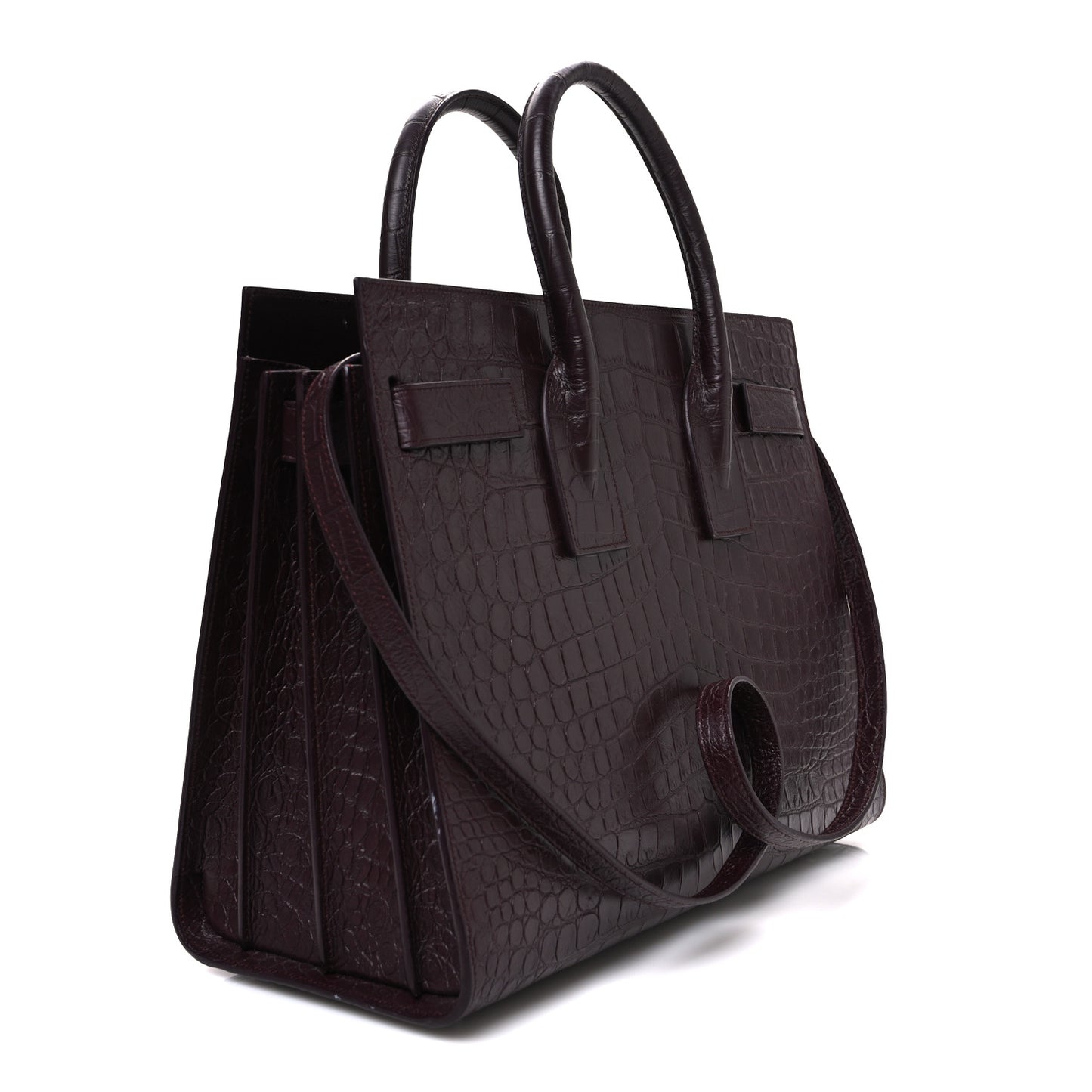 Calfskin Crocodile Embossed Small Sac de Jour Amaranto