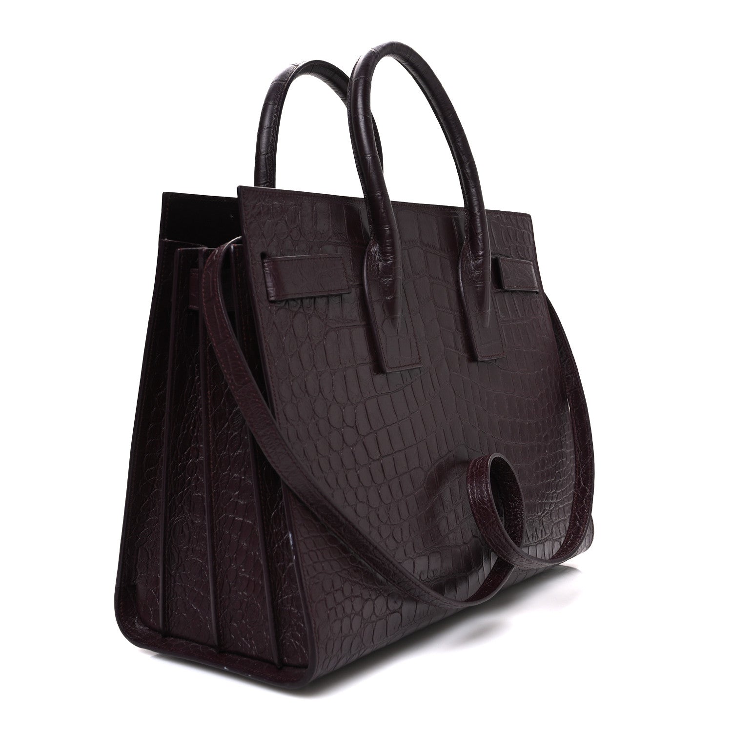 Saint Laurent Calfskin Crocodile Embossed Small Sac de Jour Amaranto 4 of 12