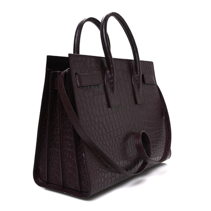 Saint Laurent Calfskin Crocodile Embossed Small Sac de Jour Amaranto 4 of 12