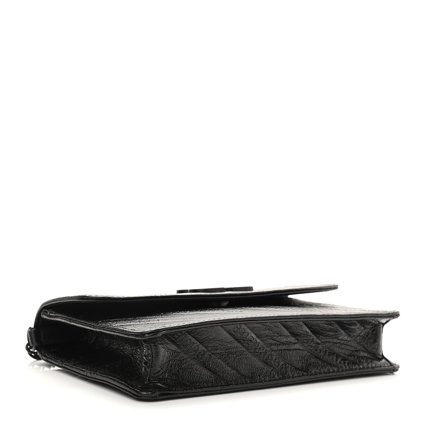 Shiny Goatskin Logo Embossed Monochrome BB Wallet On Chain Black