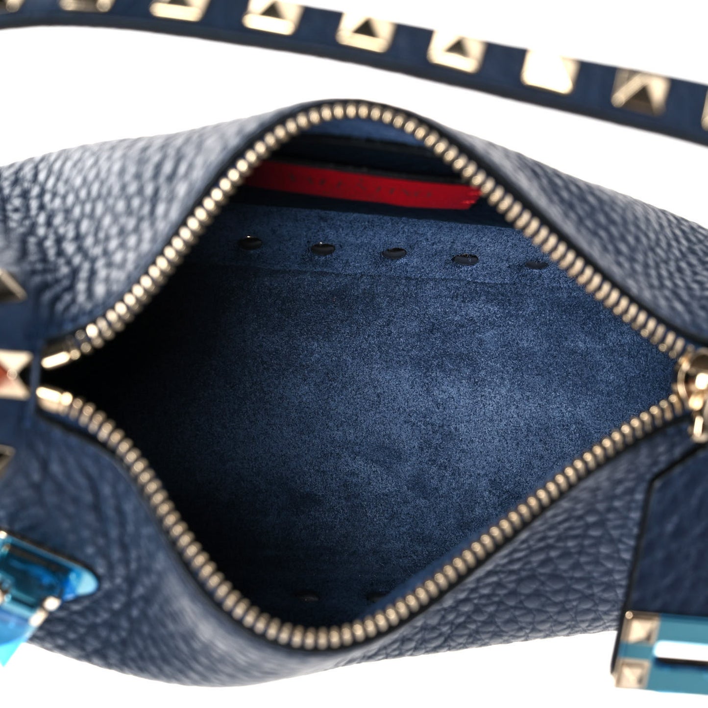 Pebbled Calfskin Small Rockstud Flip Lock Shoulder Bag Marine