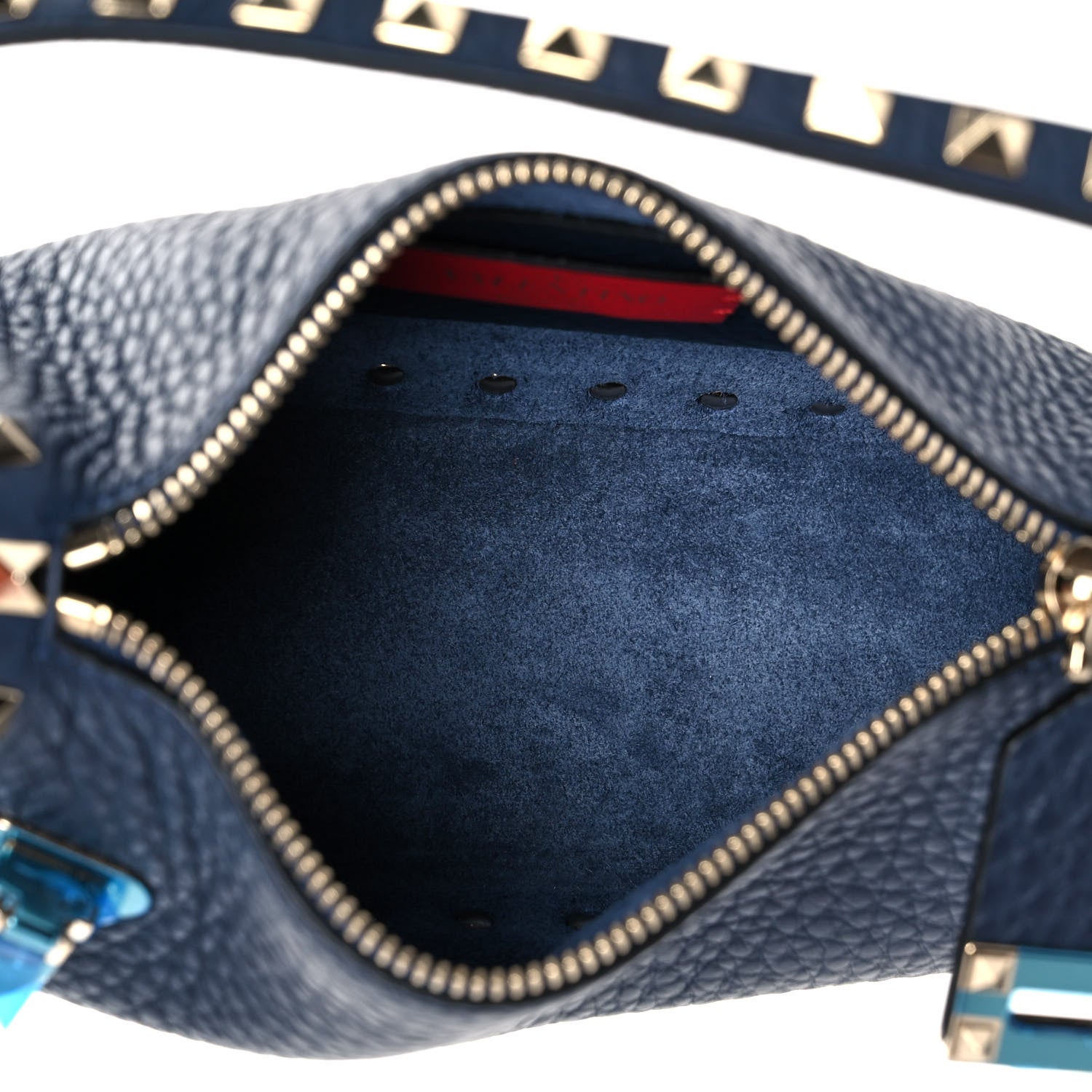 Valentino Garavani Pebbled Calfskin Small Rockstud Flip Lock Shoulder Bag Marine 5 of 9