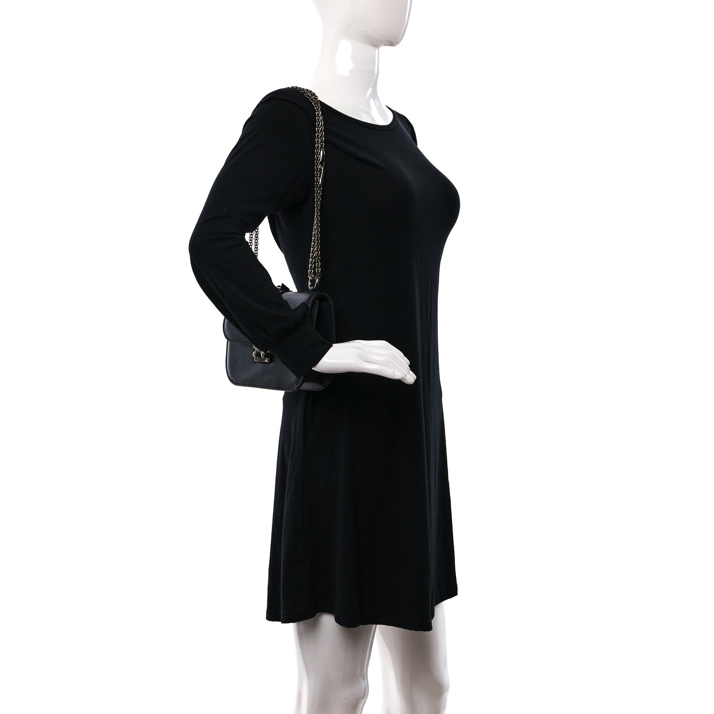 Vitello Small Glam Lock Rockstud Flap Black