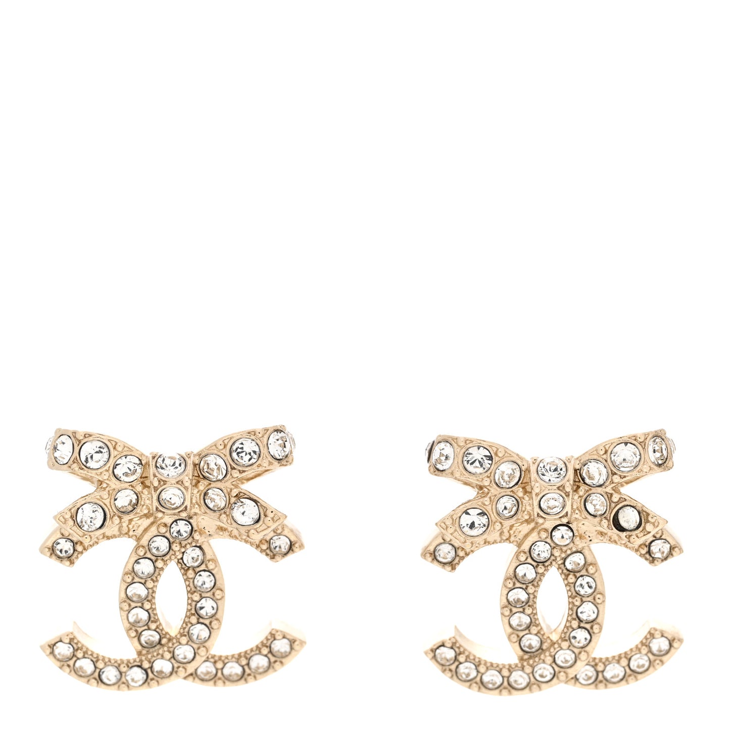 Crystal CC Bow Dangle Earrings Gold