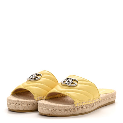 Gucci Nappa Matelasse GG Marmont Espadrille Slide Sandals 37.5 Yellow 4 of 10