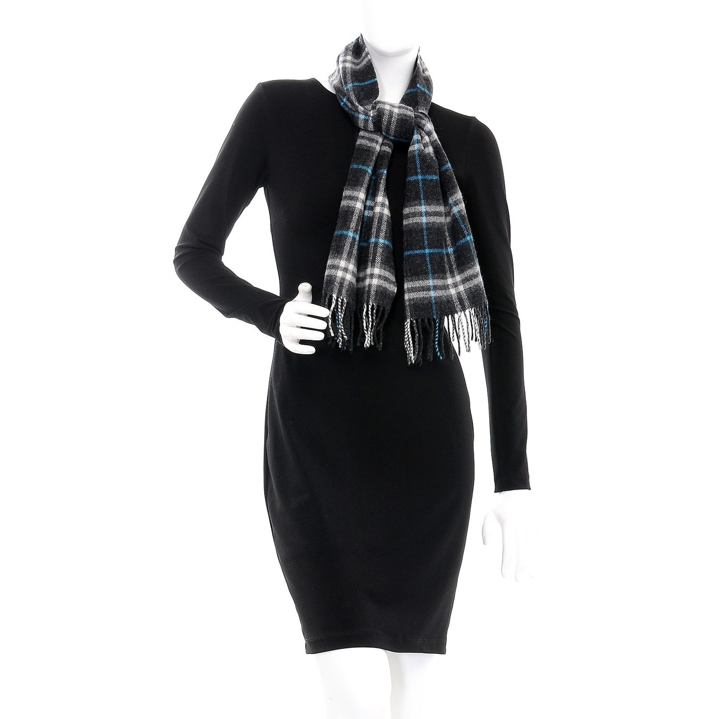 Lambswool Check Fringe Scarf Grey
