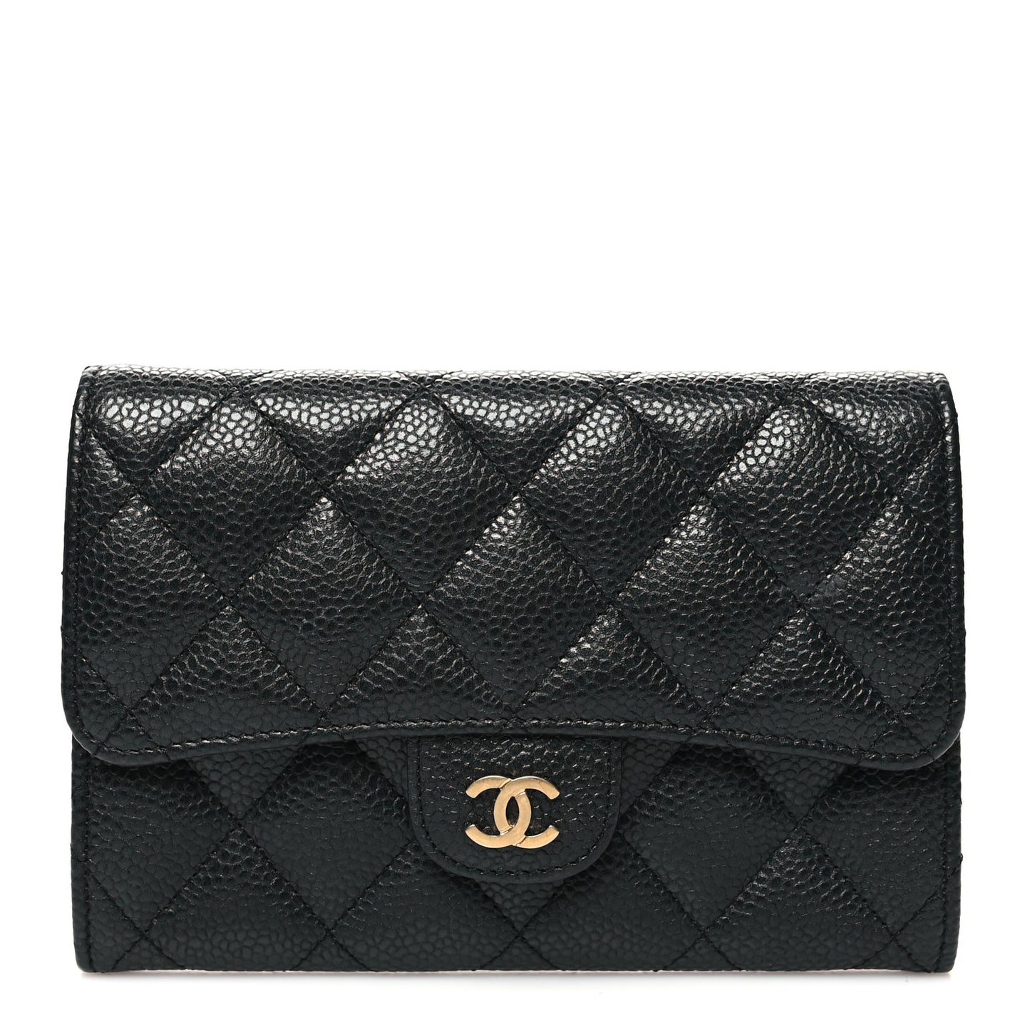 Caviar Quilted Small Flap Wallet Black